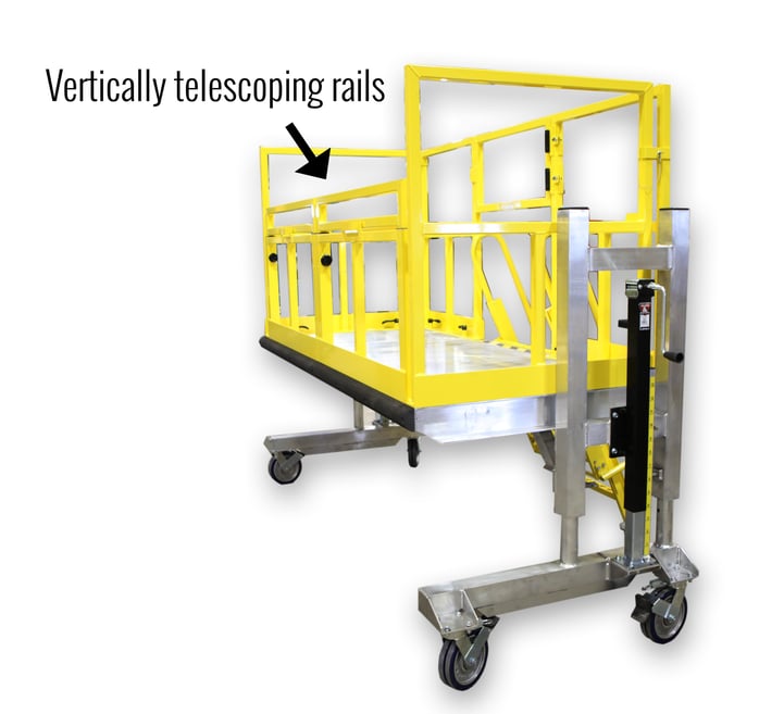 Telescopic rails for helicopter maintenance stand